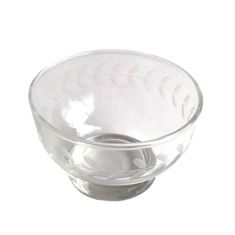 Vintage Floral Etched Glass Clear Sugar Bowl Dessert Parfait Candy Side Dish MCM - Picture 2 of 10